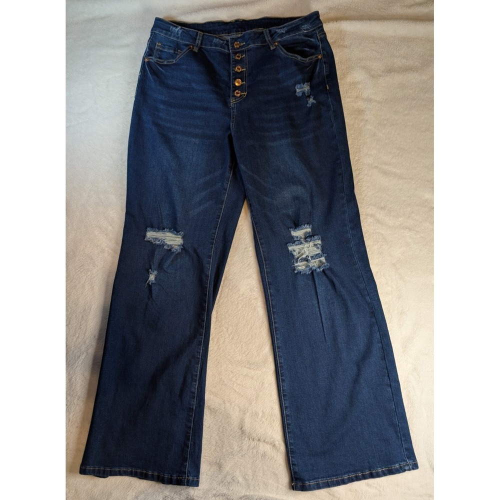 High‎ Rise XL Flare Jeans Women's Distressed Button Fly 90s Casual Ripped